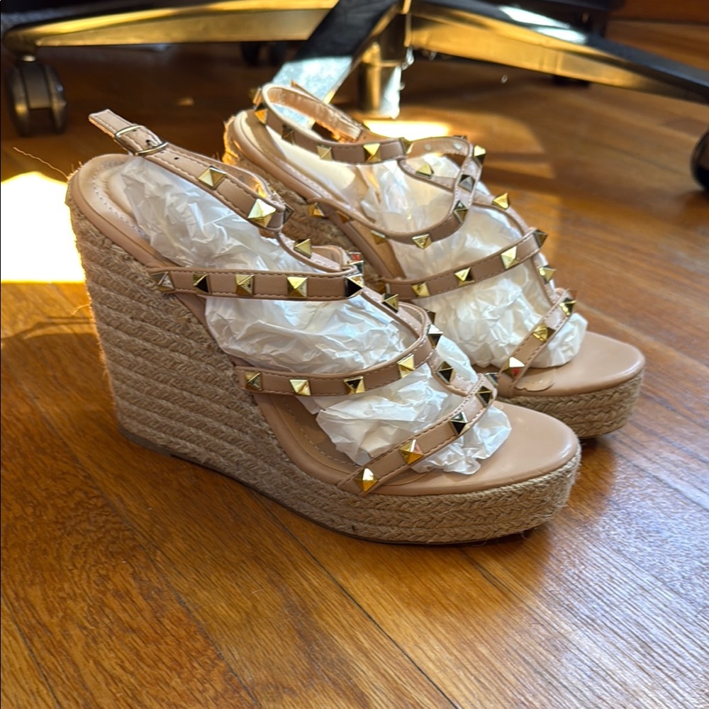 Studded Tan Wedge Sandals